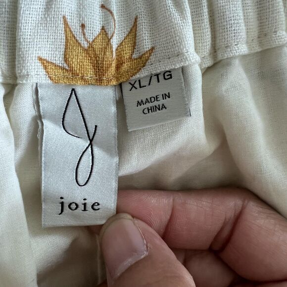 Joie‎ Skirt Womens XL White Yellow Floral Linen Rayon Lined Elastic Waist Long - Picture 4 of 9